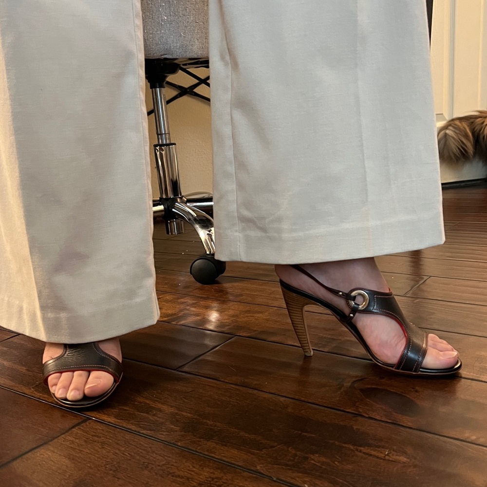 Sergio Rossi Black With Red Accents Strappy Heeled Sandals sz 37.5 - Picture 8 of 8